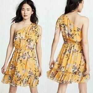 SHOSHANNA Women's Yellow 100% Silk Carmela One Shoulder Floral Dress Size 12